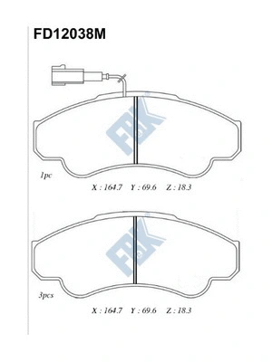 Kit de plaquettes de frein, frein à disque FBK FD12038M
