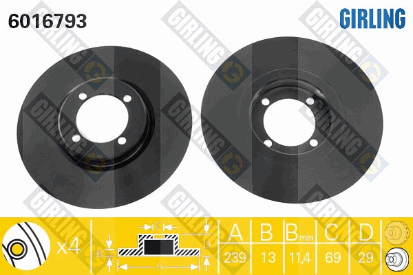 Disque de frein GIRLING 6016793