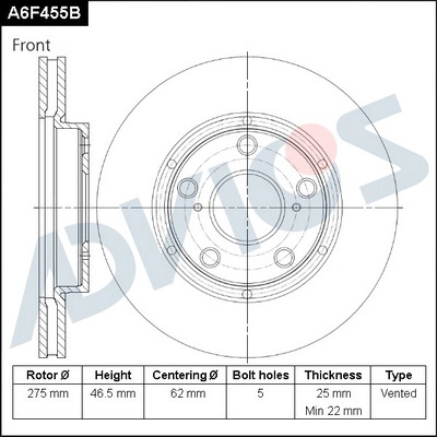 Disque de frein ADVICS A6F455B