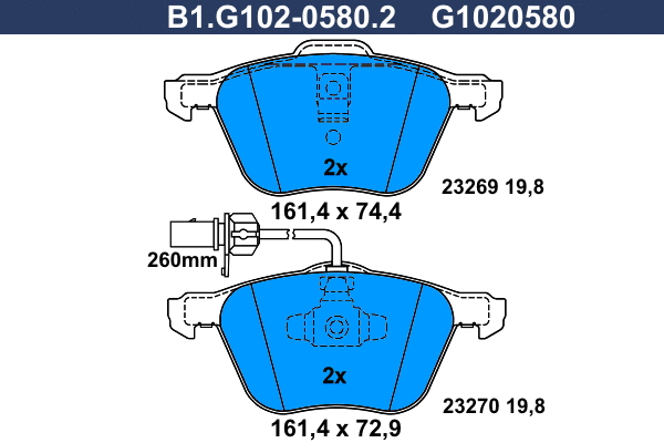 Kit de plaquettes de frein, frein à disque GALFER B1.G102-0580.2