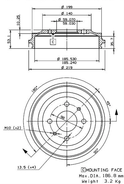 Tambour de frein VILLAR 627.0019