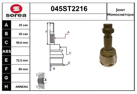 Jeu de joints, arbre de transmission STARTCAR 045ST2216