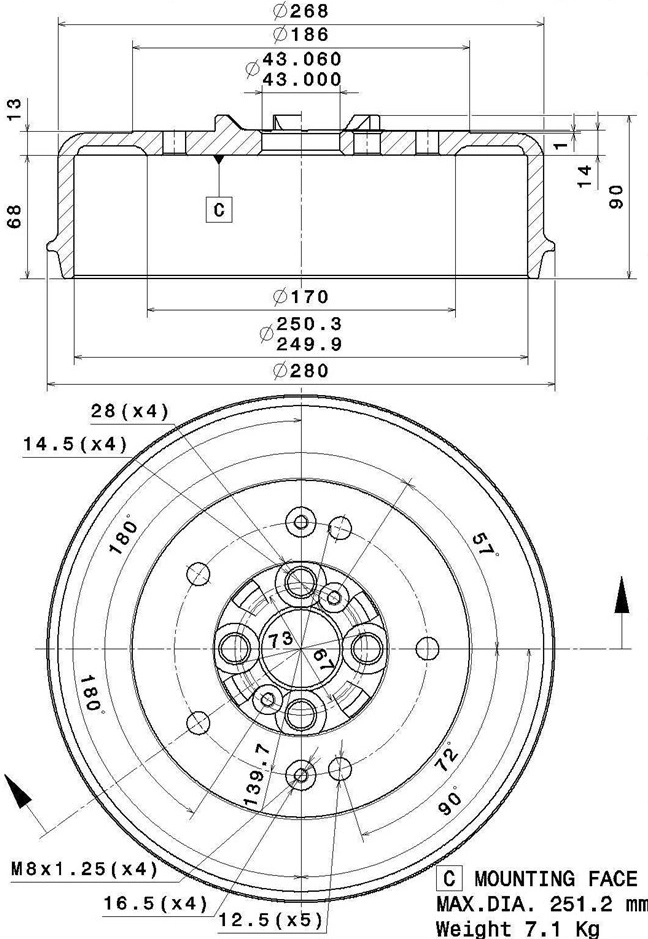 Tambour de frein VILLAR 627.0314