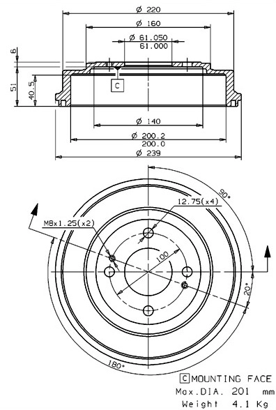 Tambour de frein VILLAR 627.0219