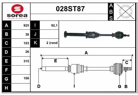 Arbre de transmission STARTCAR 028ST87