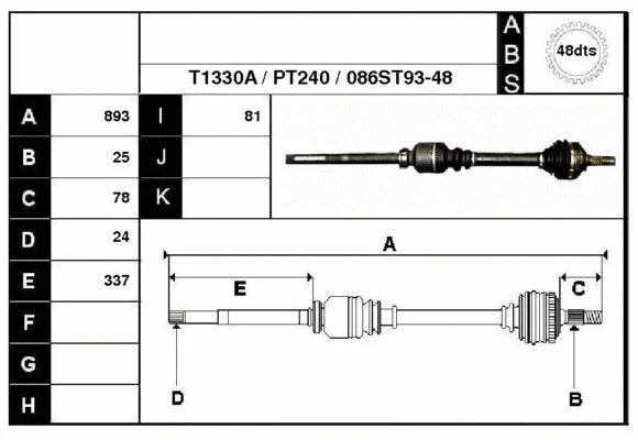 Arbre de transmission Technika 28086A