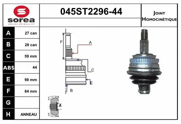 Jeu de joints, arbre de transmission STARTCAR 045ST2296-44