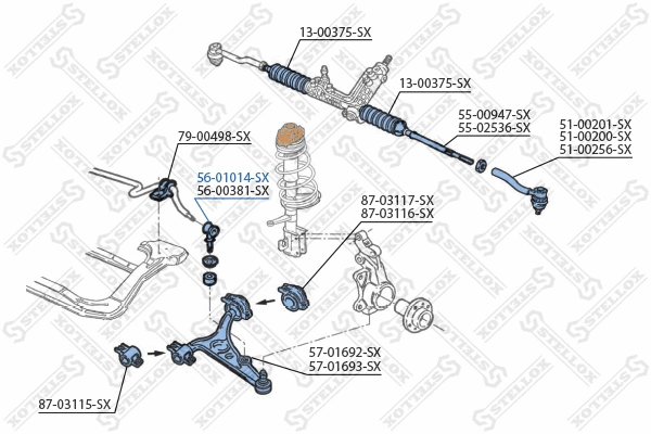 Entretoise/tige, stabilisateur STELLOX 56-01014-SX