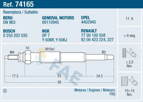 Bougie de préchauffage FAE 74165