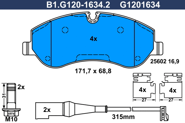 Kit de plaquettes de frein, frein à disque GALFER B1.G120-1634.2