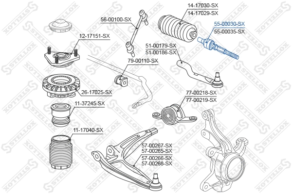Rotule de direction intérieure, barre de connexion STELLOX 55-00030-SX