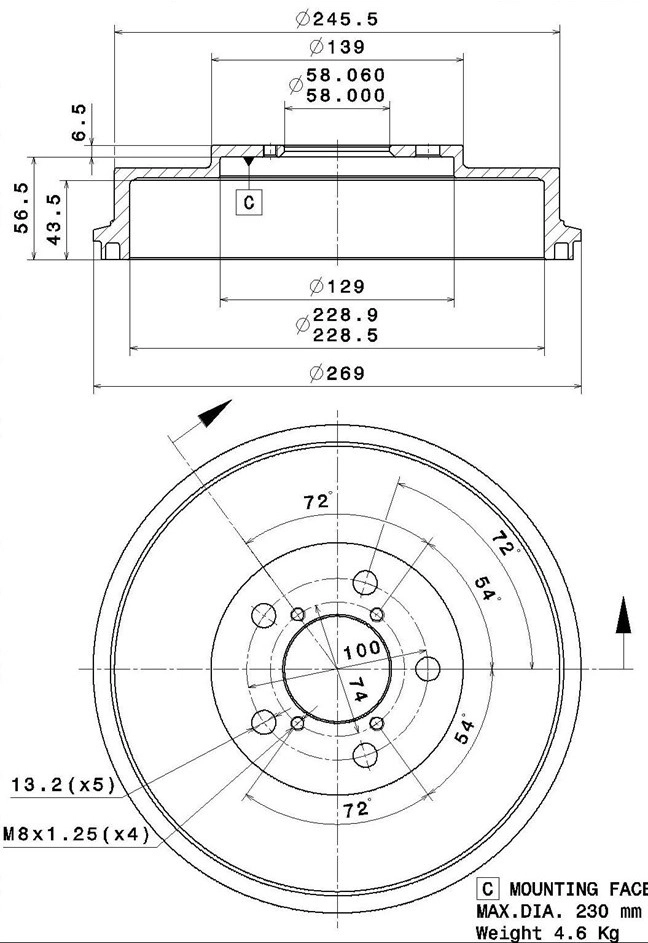Tambour de frein VILLAR 627.0301