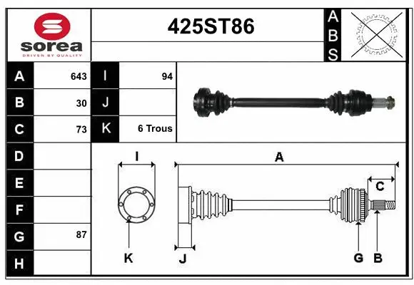 Arbre de transmission STARTCAR 425ST86