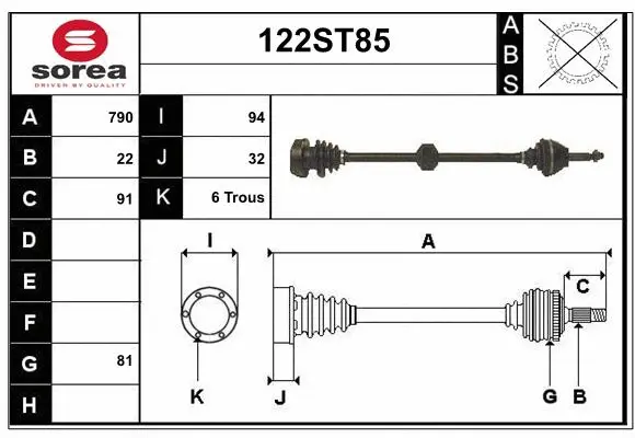 Arbre de transmission STARTCAR 122ST85