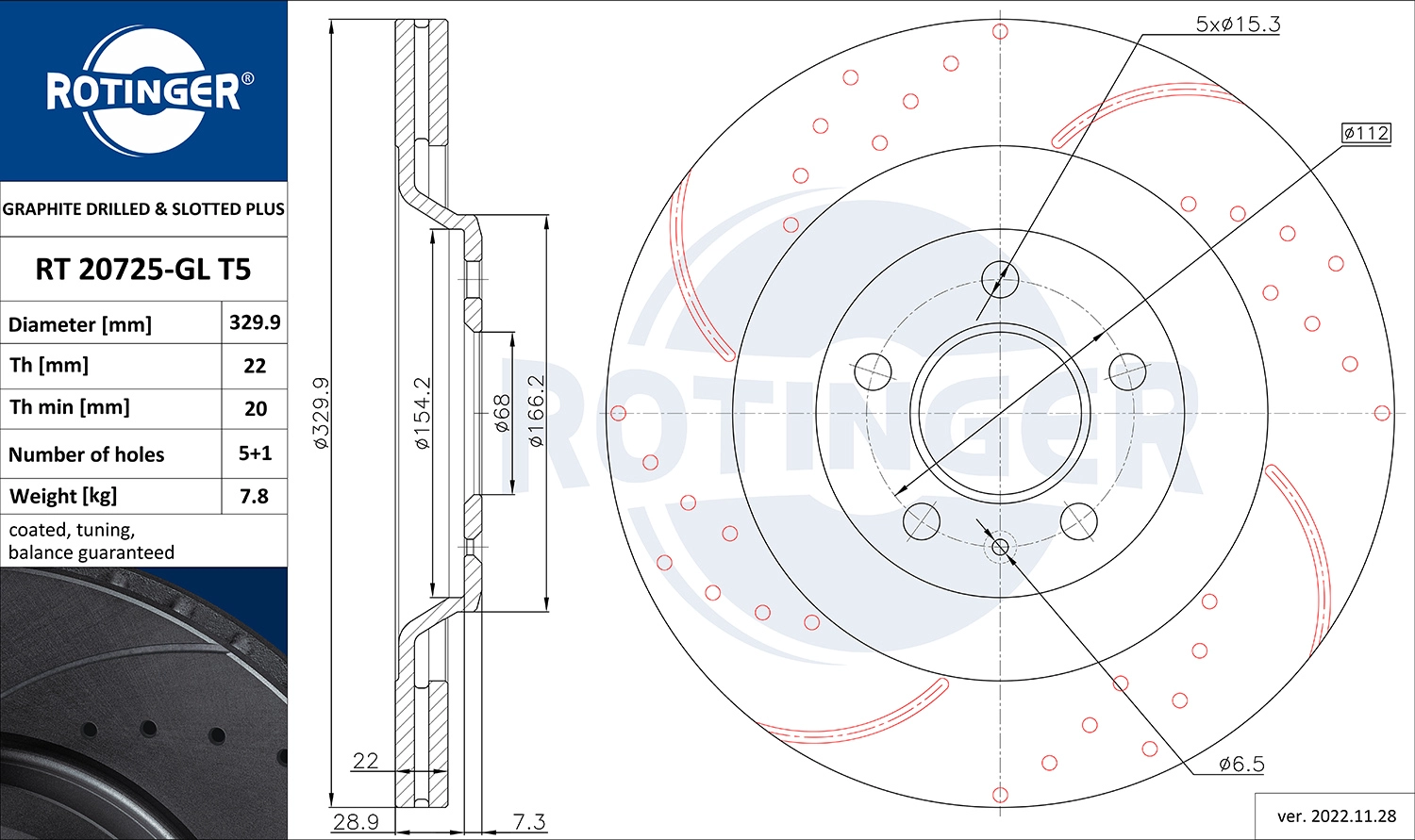 Disque de frein ROTINGER RT 20725-GL T5