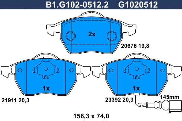 Kit de plaquettes de frein, frein à disque GALFER B1.G102-0512.2