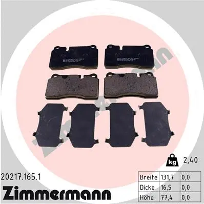Kit de plaquettes de frein, frein à disque ZIMMERMANN 20217.165.1