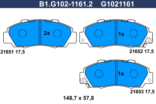 Kit de plaquettes de frein, frein à disque GALFER B1.G102-1161.2