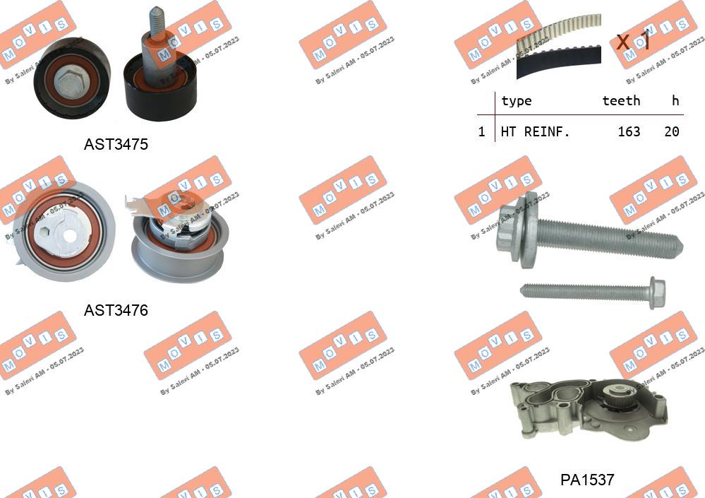 Pompe à eau + kit de courroie crantée MOVIS ASTK1174PA