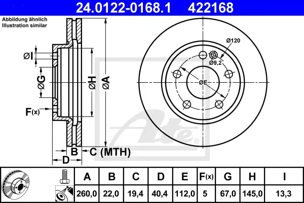 Disque de frein ATE-APAC 24.0122-0168.1