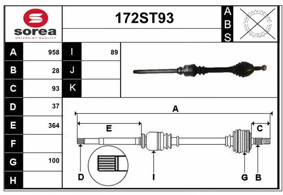 Arbre de transmission STARTCAR 172ST93