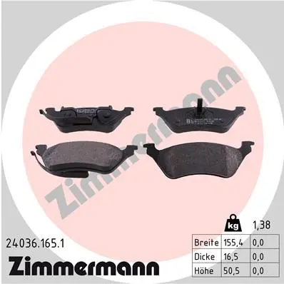 Kit de plaquettes de frein, frein à disque ZIMMERMANN 24036.165.1