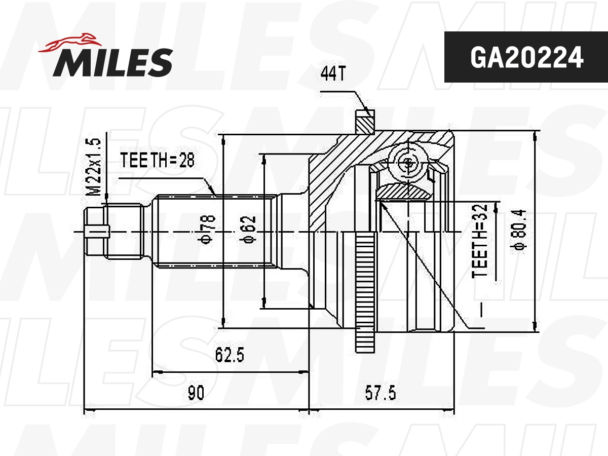 Jeu de joints, arbre de transmission MILES GA20224