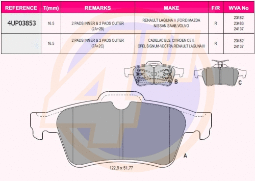 Kit de plaquettes de frein, frein à disque 4u 4UP03853