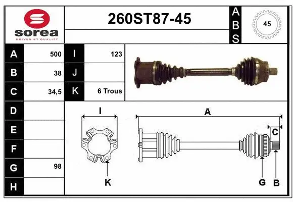 Arbre de transmission STARTCAR 260ST87-45