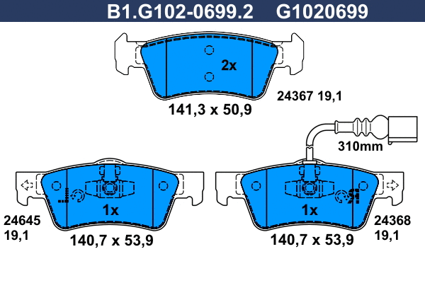 Kit de plaquettes de frein, frein à disque GALFER B1.G102-0699.2