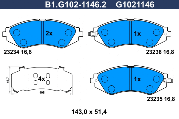 Kit de plaquettes de frein, frein à disque GALFER B1.G102-1146.2
