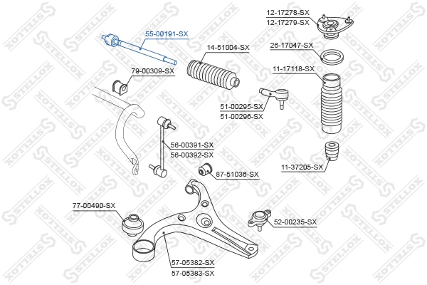 Rotule de direction intérieure, barre de connexion STELLOX 55-00191-SX