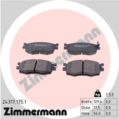 Kit de plaquettes de frein, frein à disque ZIMMERMANN 24317.175.1