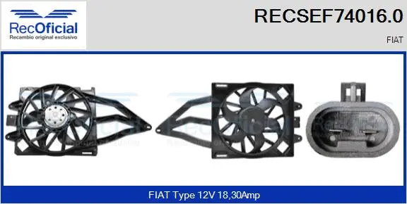 Moteur électrique, ventilateur pour radiateurs RECOFICIAL RECSEF74016.0