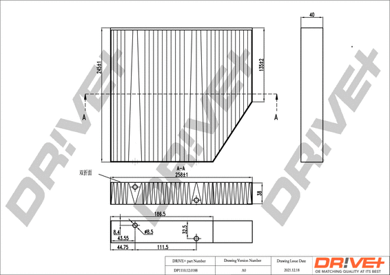 Filtre, air de l'habitacle Dr!ve+ DP1110.12.0188
