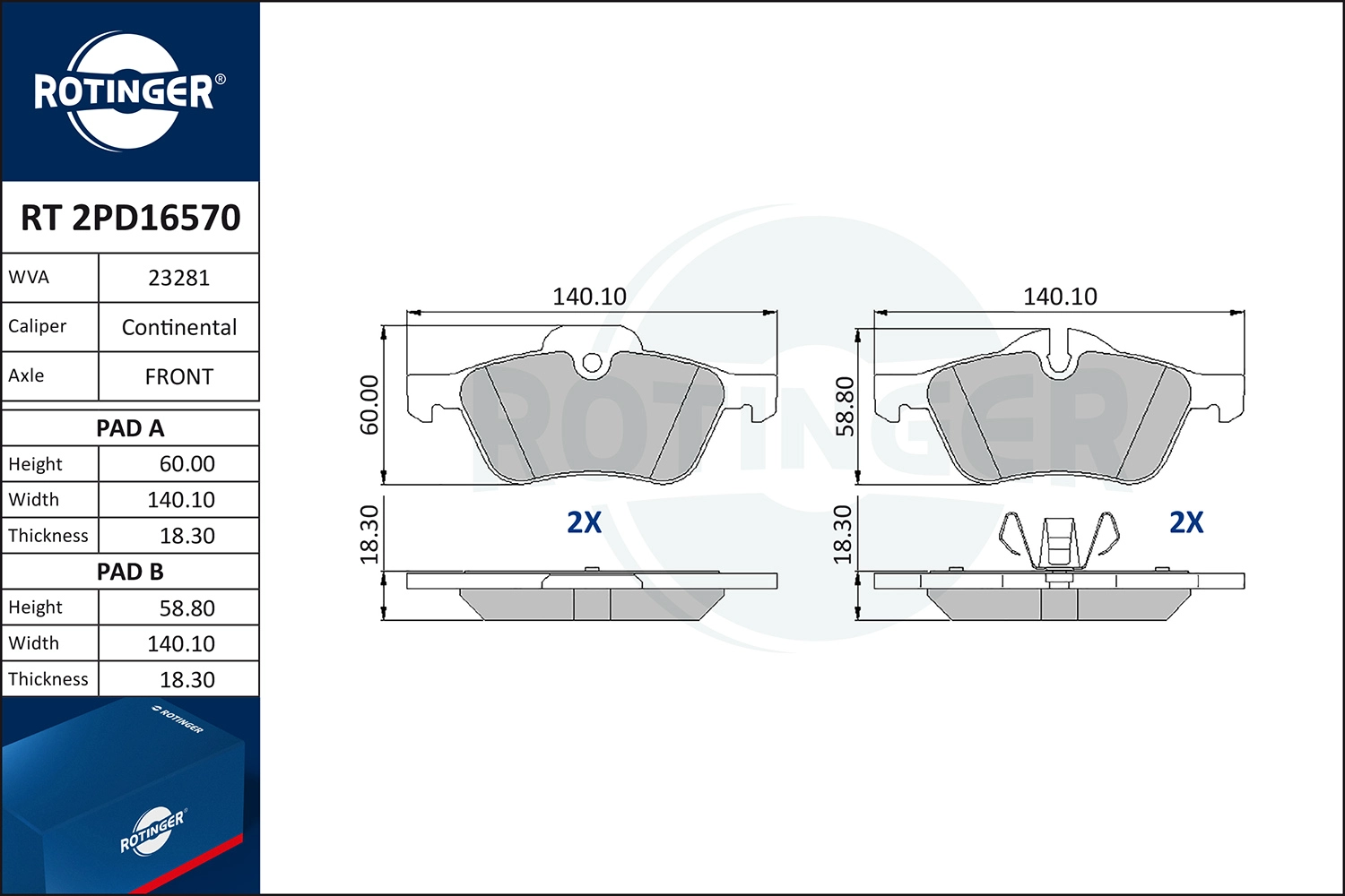 Kit de plaquettes de frein, frein à disque ROTINGER RT 2PD16570