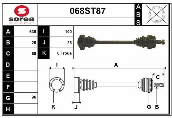 Arbre de transmission STARTCAR 068ST87
