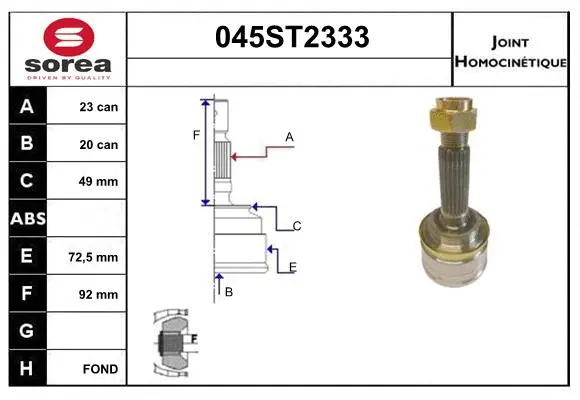 Jeu de joints, arbre de transmission STARTCAR 045ST2333