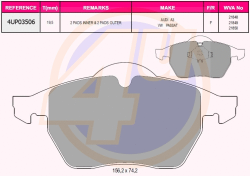 Kit de plaquettes de frein, frein à disque 4u 4UP03506