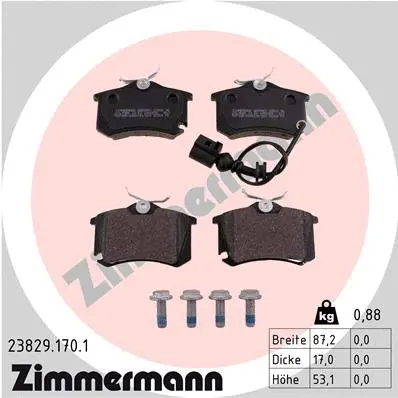 Kit de plaquettes de frein, frein à disque ZIMMERMANN 23829.170.1
