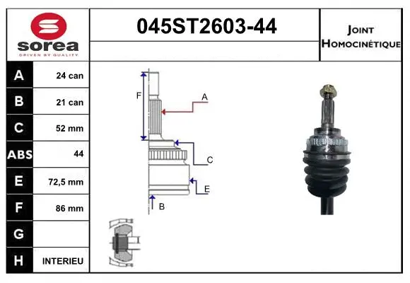 Jeu de joints, arbre de transmission STARTCAR 045ST2603-44