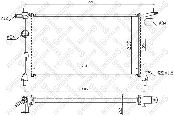 Radiateur, refroidissement du moteur STELLOX 10-25225-SX