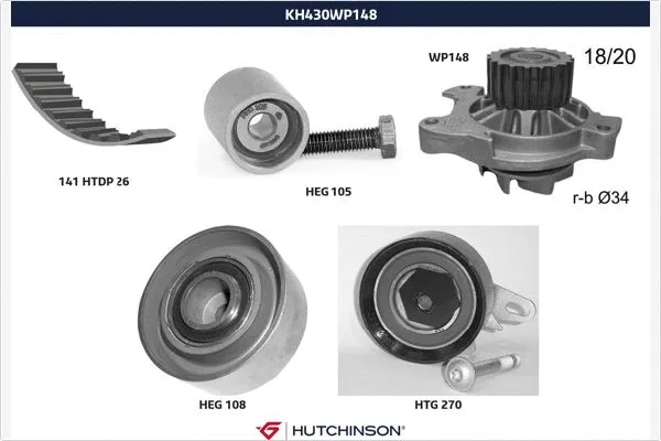 Pompe à eau + kit de courroie crantée HUTCHINSON KH 430WP148