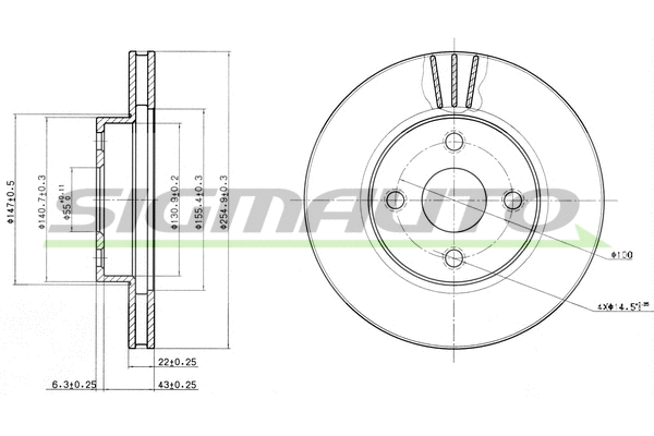 Disque de frein SIGMAUTO DBB335V