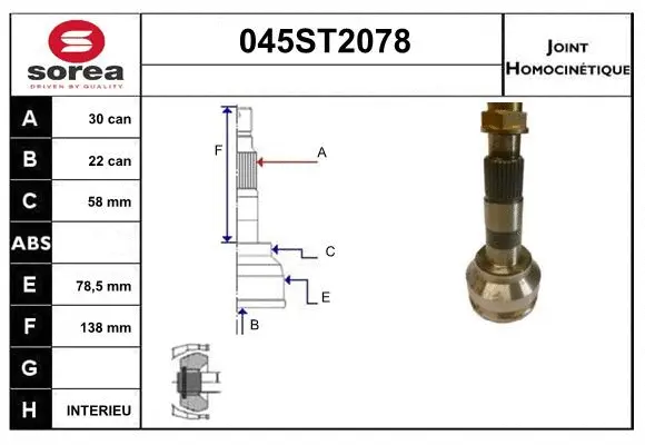 Jeu de joints, arbre de transmission STARTCAR 045ST2078