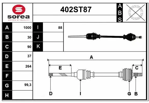 Arbre de transmission STARTCAR 402ST87