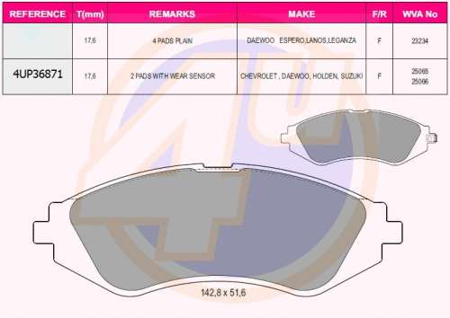 Kit de plaquettes de frein, frein à disque 4u 4UP36871