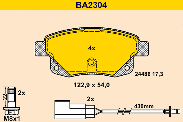 Kit de plaquettes de frein, frein à disque BARUM BA2304