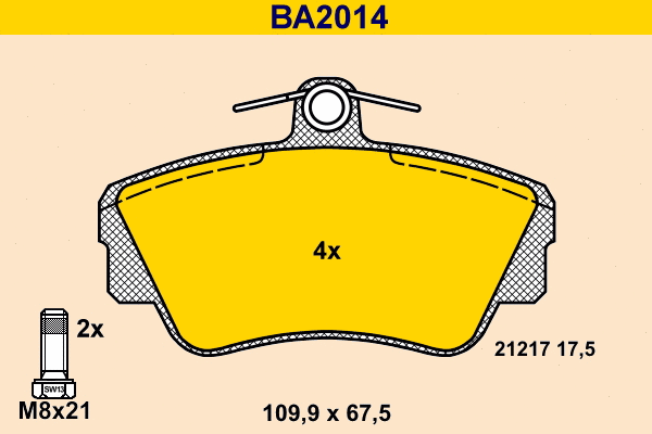 Kit de plaquettes de frein, frein à disque BARUM BA2014