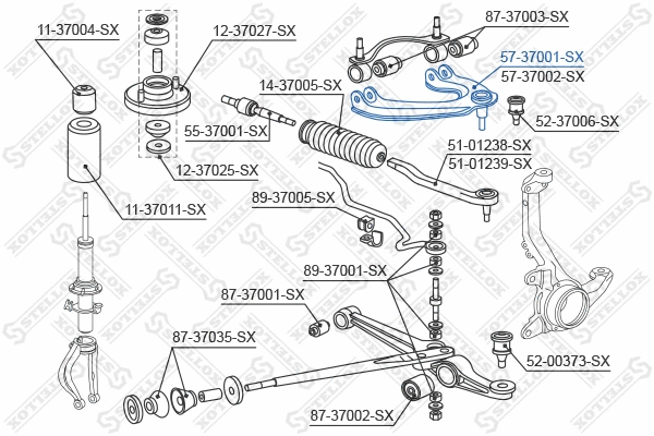 Bras de liaison, suspension de roue STELLOX 57-37001-SX